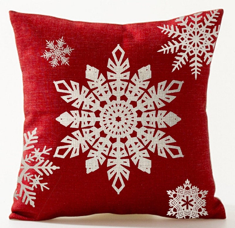 Andreannie Set of 4 Throw Pillow Cover Christmas Beige Shadow Let It Snow Snowflakes Red Cotton Linen Throw Pillow Case Cushion Cover for Sofa Bed Couch Home Decor Square 18 X 18 Inches(Blood Red) - Image 2